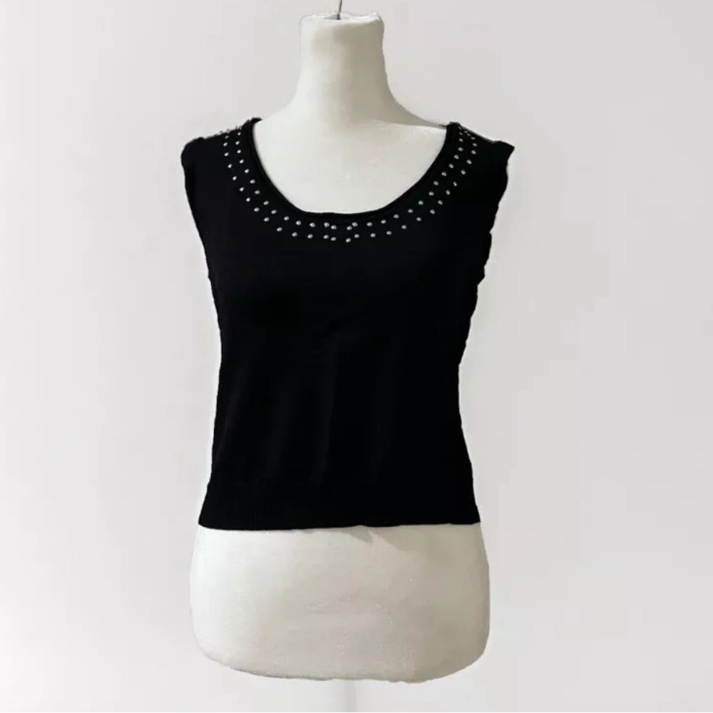 FINITY Women’s Black Sleeveless Beaded Camisole Stretch Tank Top Size Large knit